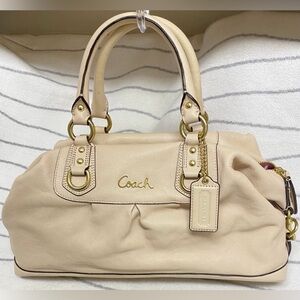Coach Ashley Cream Leather Satchel Handbag with Detachable Strap